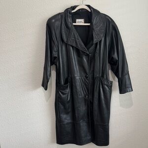 VTG Leather Warehouse Women’s Full Length Black Leather Trench Overcoat XS